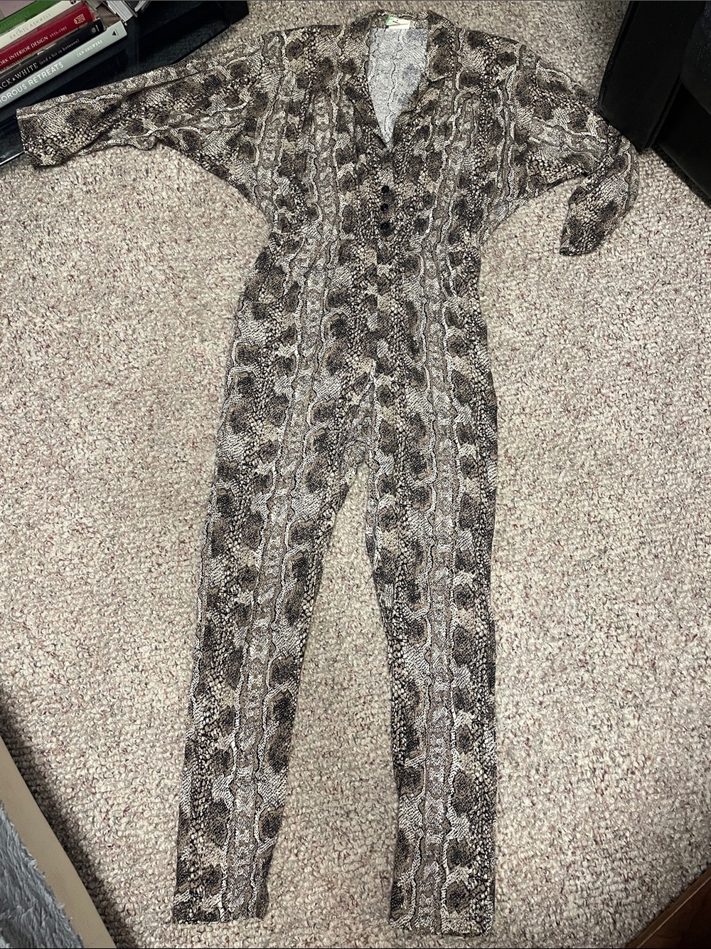 Vintage 80s batwing Snake-Print Jumpsuit - Brown/Beige- amazing